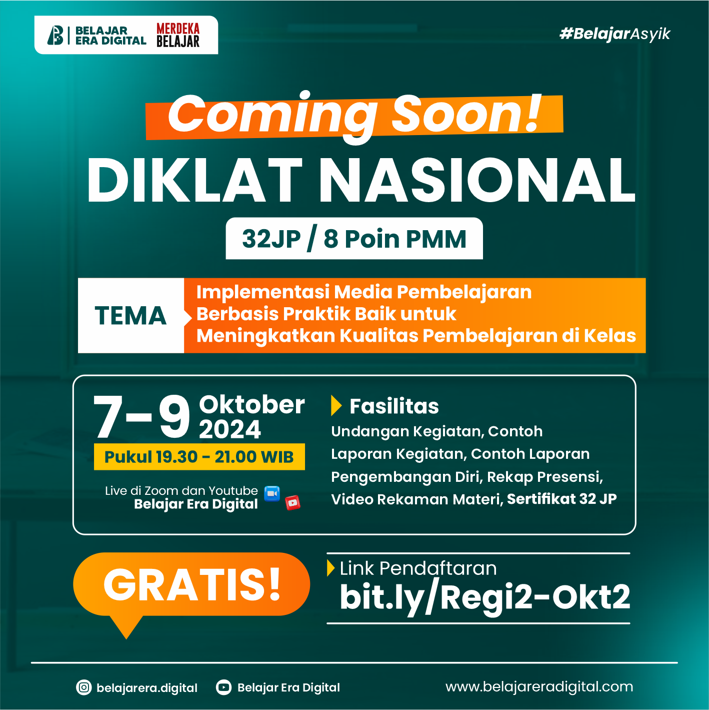 Diklat 32JP : Implementasi Media Pembelajaran Berbasis Praktik Baik untuk Meningkatkan Kualitas Pembelajaran di Kelas (7-9 Oktober 2024)